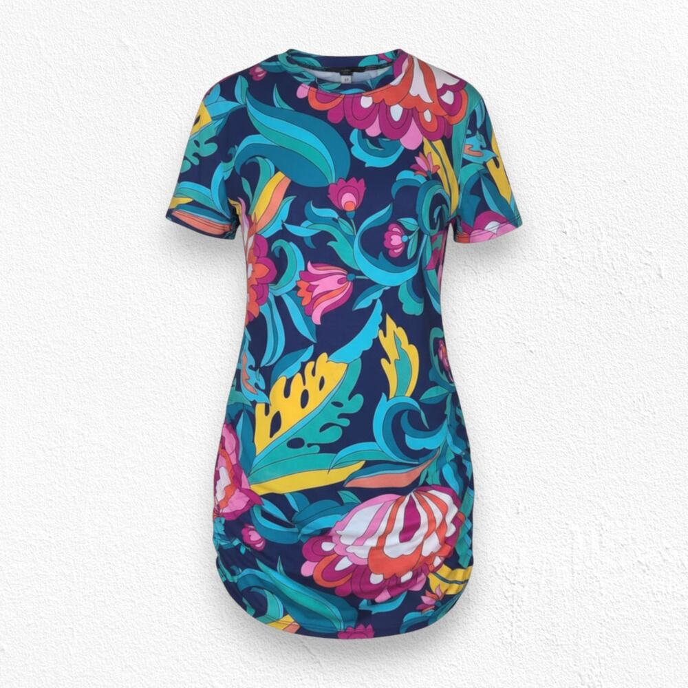 Trina Turk India Garden Cinch Shirt Dress Floral Mesh Swim Cover Up Size Small